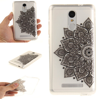

Black half flower Pattern Soft Thin TPU Rubber Silicone Gel Case Cover for XiaoMi RedMi Note3