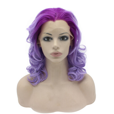 

Iwona Synthetic Hair Lace Front Shoulder Wavy Two Tone Purple Ombre Wig