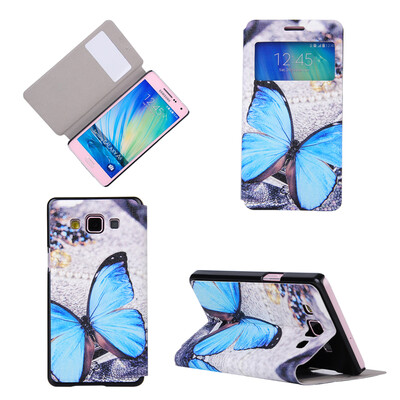 

Blue Butterfly Design Кожа PU откидной крышки Кошелек для карты памяти Чехол для Samsung Galaxy A3