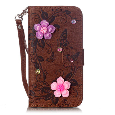 

Brown Butterfly Design PU Leather Flip Cover Wallet Card Holder Case for SAMSUNG J5