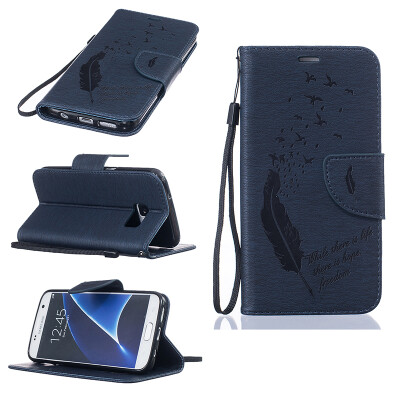 

Dark blue Feathers and birds Style Embossing Classic Flip Cover with Stand Function and Credit Card Slot for SAMSUNG GALAXY S7