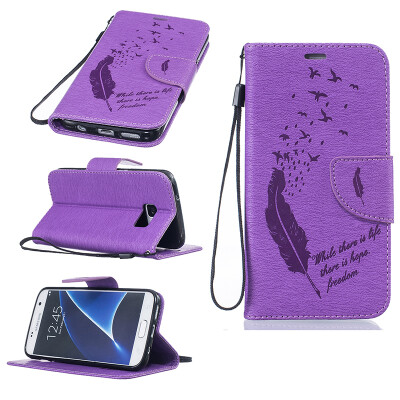 

Purple Feathers and birds Style Embossing Classic Flip Cover with Stand Function and Credit Card Slot for SAMSUNG GALAXY S7