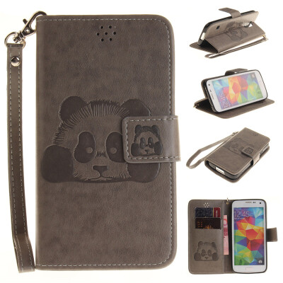 

Gray Panda Style Embossing Classic Flip Cover with Stand Function and Credit Card Slot for SAMSUNG GALAXY S5