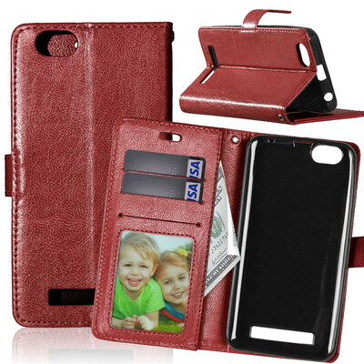 

Brown Style Classic Flip Cover with Stand Function and Credit Card Slot for Lenovo Vibe C/A2020
