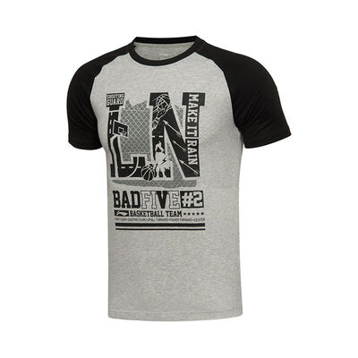 

Li Ning (LI-NING) Men's short sleeve culture shirt new ball T-shirt cotton round neck sports culture shirt AHSL105-6 new light gray new base black