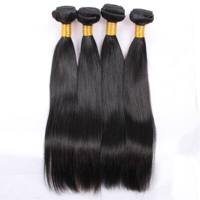 

Indian Remy Hair 4 Bundles Straight Human Hair Extensions, Raw Unprocessed Natural Black Color #1b 7A Indian Straight Virgin Hair