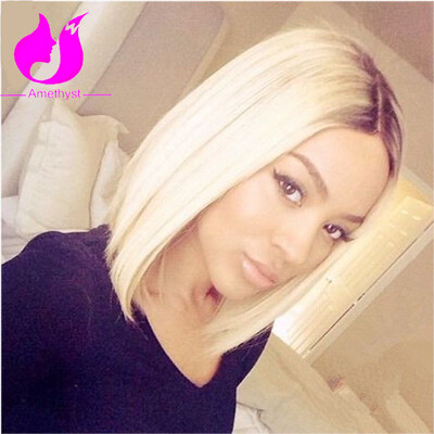 

Amethyst 1b/60 Two Tone Ombre Color Brazilian Human Hair Full Lace Wigs 10A Grade Short Bob Wig