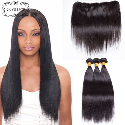 

CCollege brazilian straight virgin hair with lace frontal with bundles human hair weave with lace frontal 3bundles with frontal