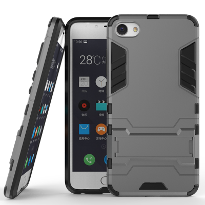 

Gray Slim Robot Armor Kickstand Shockproof Hard Rugged Rubber Back Case For MEIZU U10