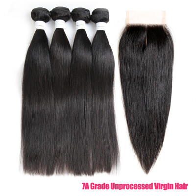 

7a Brazilian Straight Hair With Closure 44 Free Part Virgin Hair With Closure Straight Brazilian Hair With Closure 3 Bundles