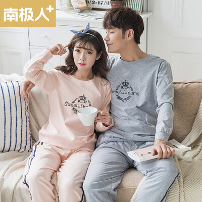 

【Jingdong Supermarket】 Antarctica + Pajamas Spring Leisure Leaves Crown Cotton Long Sleeve Couples Home Service T-QL5035 Women's Pink M Code