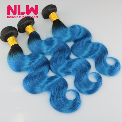 

Brazilian Virgin Hair Body Wave Ombre Human Hair 1B/blue Sew In Weft 8A Grade Virgin Ombre Brazilian Hair Extension 4 Bundles