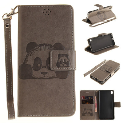 

Gray Panda Style Embossing Classic Flip Cover with Stand Function and Credit Card Slot for SONY Xperia XA