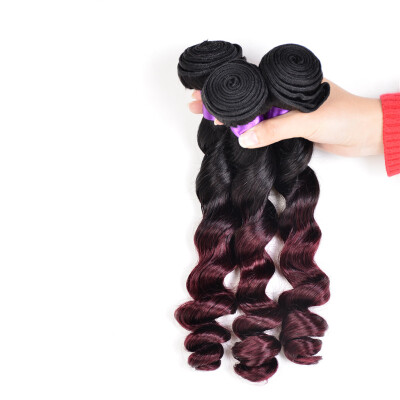 

7A Peruvian Virgin Hair Loose Wave Ombre Hair Extensions Two Tone 1BBurgundy Color Peruvian Loose Wave Ombre Human Hair Weaves