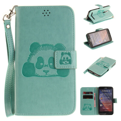 

Green Panda Style Embossing Classic Flip Cover with Stand Function and Credit Card Slot for ASUS ZenFone 2 ZE551ML