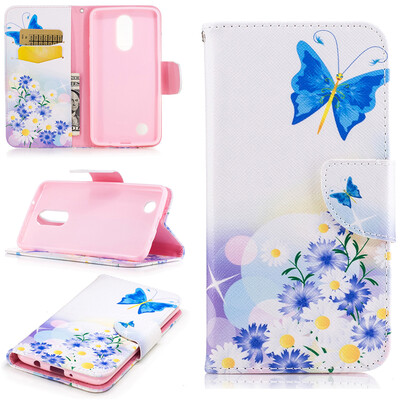 

Butterfly&flower Design PU Leather Flip Cover Wallet Card Holder Case for LG K8 2017