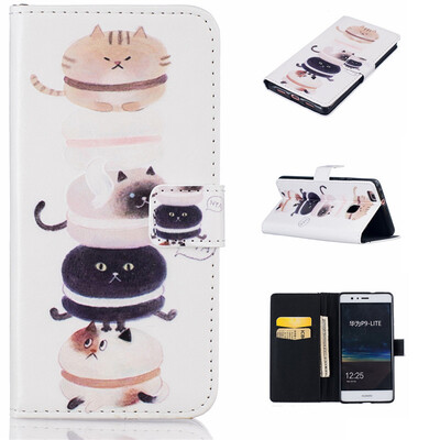 

Kitty Design PU Leather Flip Cover Wallet Card Holder Case for HUAWEI P9 Lite