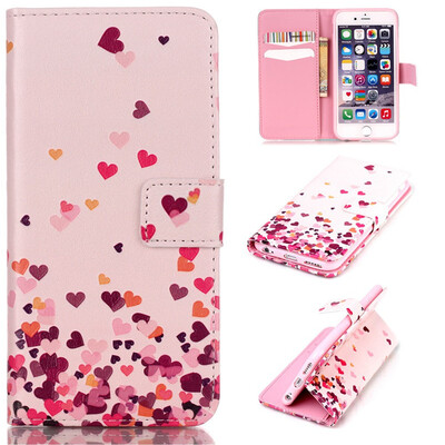 

Pink Heart Design PU Leather Flip Cover Wallet Card Holder Case for IPHONE 66S
