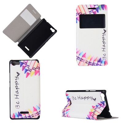 

Colorful Crayon Design PU Leather Flip Cover Wallet Card Holder Case for Wiko Fever