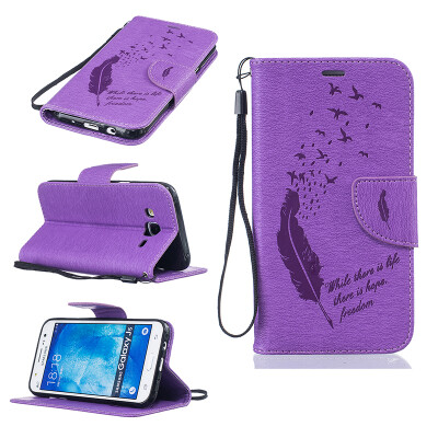 

Purple Feathers and birds Style Embossing Classic Flip Cover with Stand Function and Credit Card Slot for SAMSUNG Galaxy J5