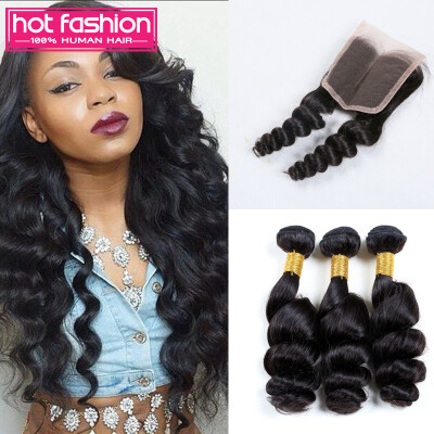 

Peruvian Loose Wave With Closure 8A Peruvian Virgin Hair 3 Bundles With Closure Hot Fashion Hair Products Human Hair With Closure