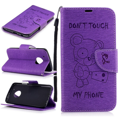 

Purple Bear Style Embossing Classic Flip Cover with Stand Function and Credit Card Slot for Motorola Moto G5 Plus
