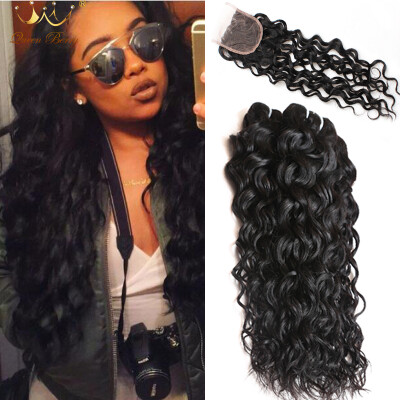 

Peruvian Water Wave Lace Closure With Bundles 3 Bundles Virgin Human Hair Water Wave With Closure 7A Peruvian Virgin Hair