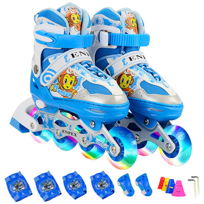 

Lok Enpex children's skates eight rounds of full flash wheel skates cartoon toys roller skates MS170 blue L code