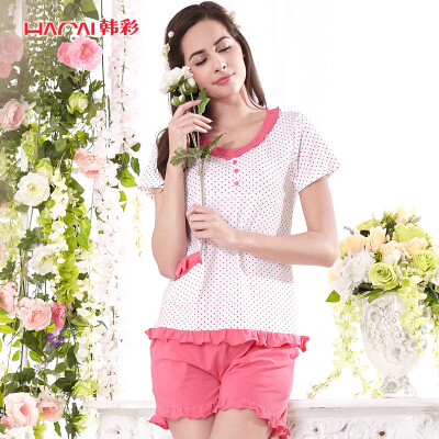 

Han Choi HACAI pajamas women cotton sleeveless dots cute female home service suit red 17095 XL