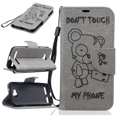 

Gray Bear Style Embossing Classic Flip Cover with Stand Function and Credit Card Slot for HUAWEI Y3 II