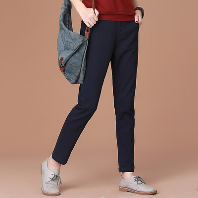 

CITYPLUS Arts Fan loose waist stretch loose Halen solid color wild casual pants CWKX172264 black