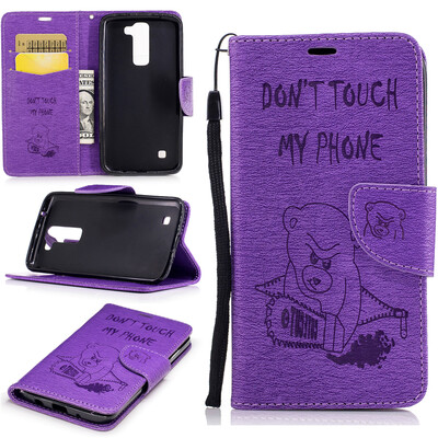 

Purple Bear Style Embossing Classic Flip Cover with Stand Function and Credit Card Slot for LG K7/K8