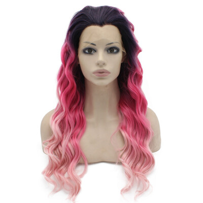 

Iwona Synthetic Hair Lace Front Long Wavy Two Tone Pink Wig