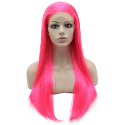 

Long Straight Hot Pink Lace Front Synthetic Hair Party Wig