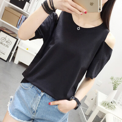 

VIVAHEART Korean short-sleeved strapless T-shirt female loose jacket female wild primer VWTD173237 black L