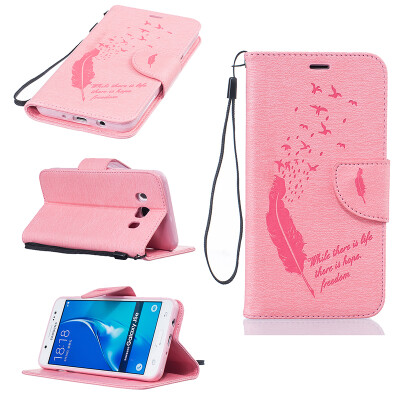 

Pink Feathers and birds Style Embossing Classic Flip Cover with Stand Function and Credit Card Slot for SAMSUNG Galaxy J5 2016/J510