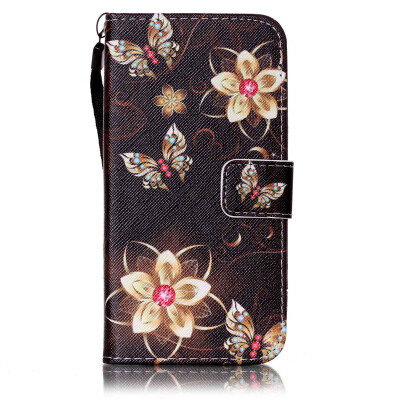 

Gold Butterfly Flower Design PU Leather Flip Cover Wallet Card Holder Case for LG K7