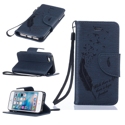 

Dark blue Feathers and birds Style Embossing Classic Flip Cover with Stand Function and Credit Card Slot for IPHONE 5/5S/5SE