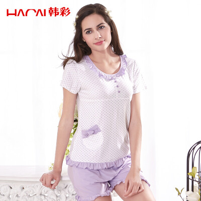 

Han Choi HACAI pajamas women short-sleeved modal cotton lotus leaf female home service suit light purple 16590 L