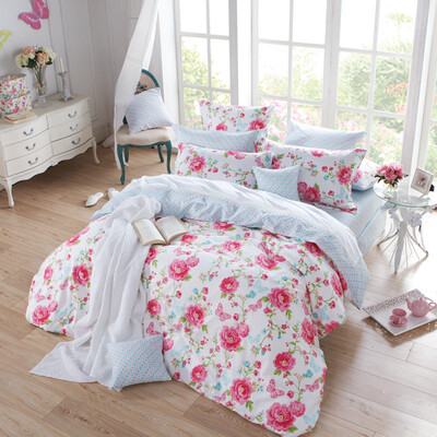 

Dohia Bedding Set Cotton Twill Double Bed Sheets 18m Rose Flowers 230 × 230cm