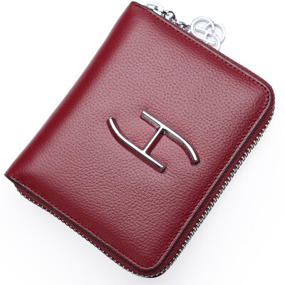 

Red Valley HONGU wallet female short section Korean version simple zipper first layer cowhide wallet mini wallet H10543011 dark