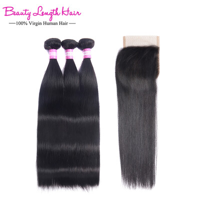 

Malaysian Straight Virgin Hair 3 Bundles With Closure Mink Human Hair With Closure Cheap Straight Hair With Closure