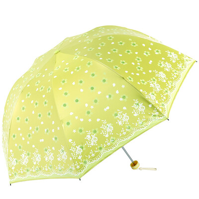 

Umbrella umbrella UPF50 Falling season full shade mercerized velvet lotus three fold sunny umbrella 33397E light yellow