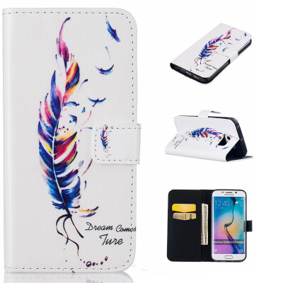 

Blue plumes Design PU Leather Flip Cover Wallet Card Holder Case for SAMSUNG Galaxy S6 Edge