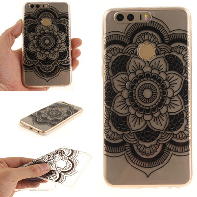 

Black sun flower Pattern Soft Thin TPU Rubber Silicone Gel Case Cover for HUAWEI Honor 8