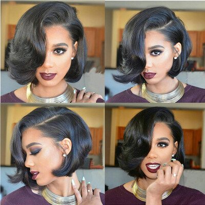 

Brazilian Human Hair Short Bob Wigs For Black Women Glueless Lace Front Human Hair Bob Wig With Bangs Lace front Short Wigs