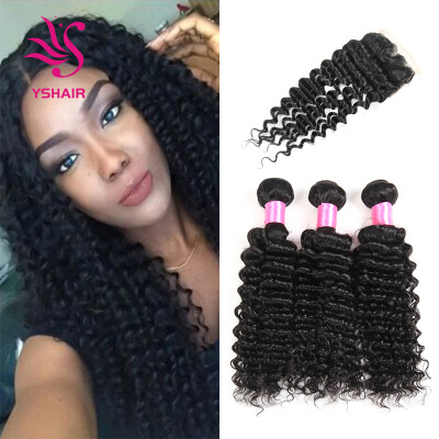 

7A Grade Peruvian Deep Wave 3 Bundles with Closure Uprocessed Virgin hair with 4"4" lace closure free part