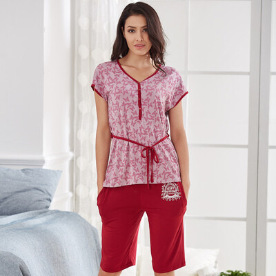 

Han Choi HACAI pajamas women short sleeve 2017 summer modal thin female home clothing suit crimson crimson 16590