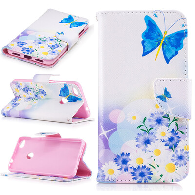 

Butterfly&flower Design PU Leather Flip Cover Wallet Card Holder Case for HUAWEI P8 Lite 2017