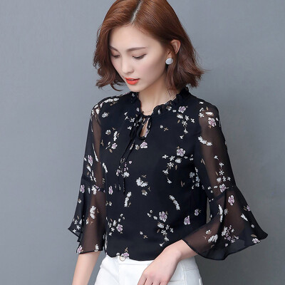 

sustory Women&39s Wear 2017 Spring Chiffon Chiffon Sweatshirt Women&39s Clothes Sleeve Sleeve Sleeve Shirt Sleeve Chiffon Chiffon Suckets SU032 White XXXL